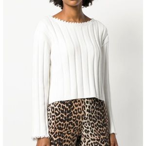 T by Alexander Wang Cream Frayed Sweater